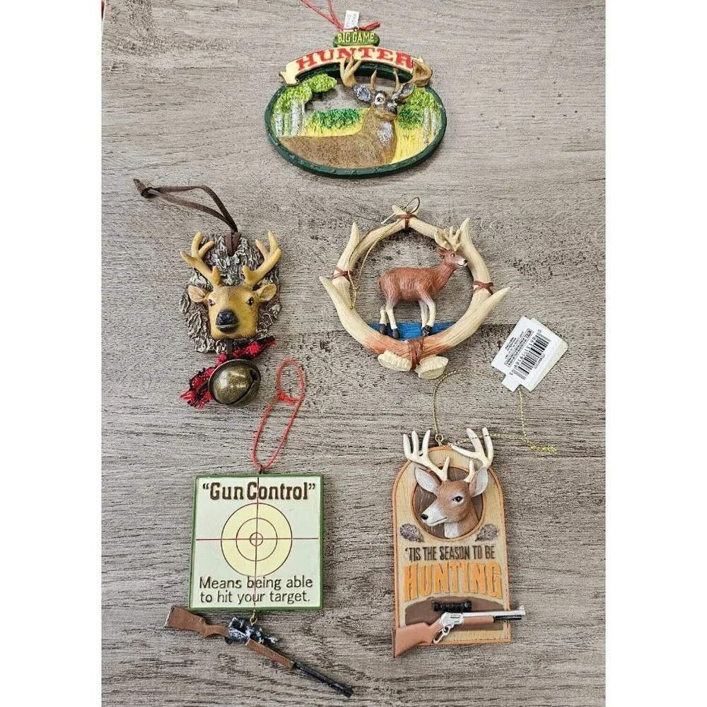 Christmas Tree Ornaments Set Of 5 Deer Hunting Season Cabin Decor Antler Rustic